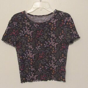 NWT American Eagle Outfitters Floral Crop Top Womens Small Gray Burnout Wash